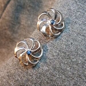 Vintage Avon Sterling Silver Precious Swirl Sapphire Earrings